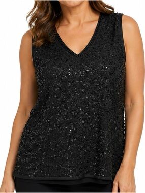 Vintage Talbots Black Silk Blend Beaded Sequin Sleeveless V-Neck Top Women’s Lar